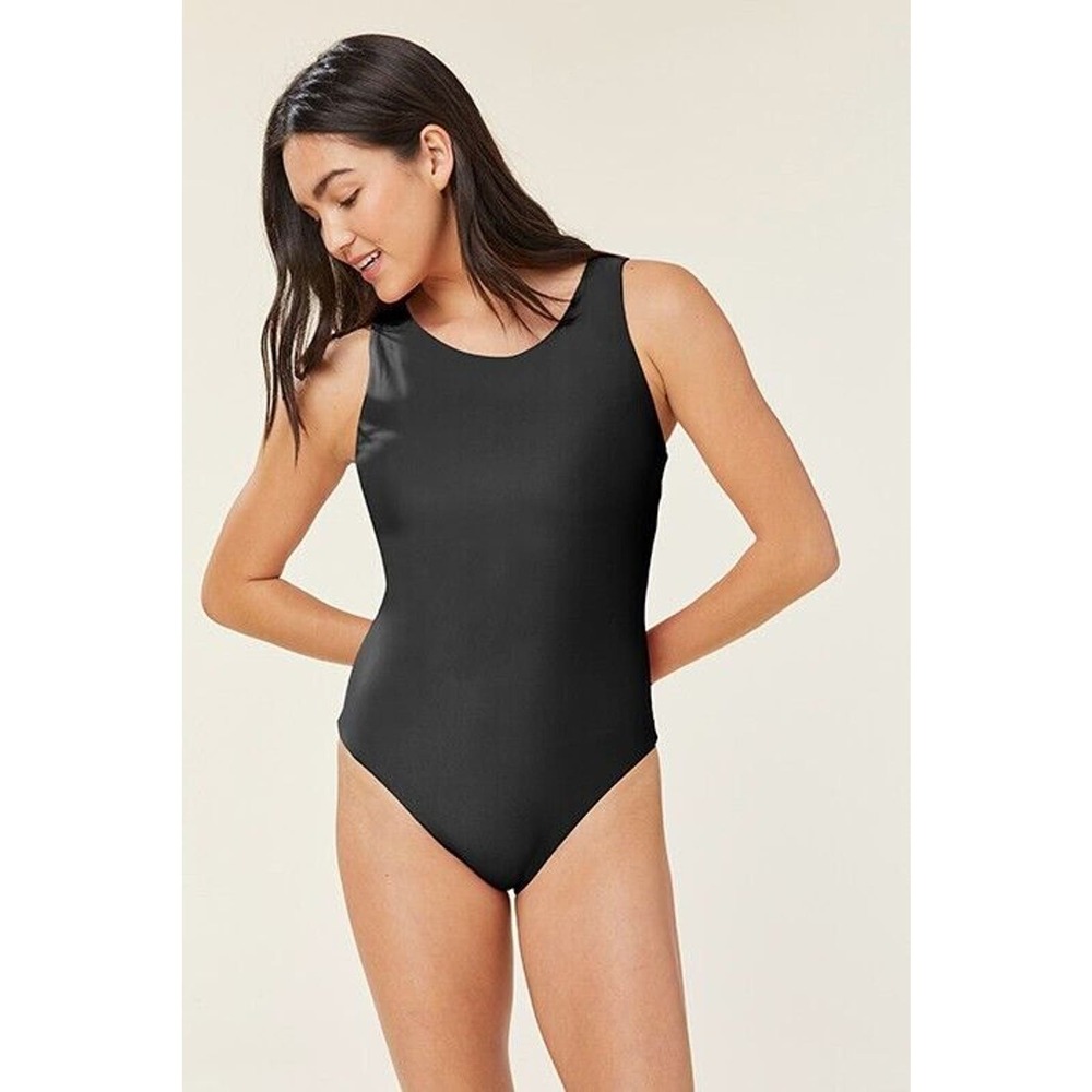 NWT Andie Swimwear Corsica One Piece Black Sz L High Neckline Slimming Swimsuit